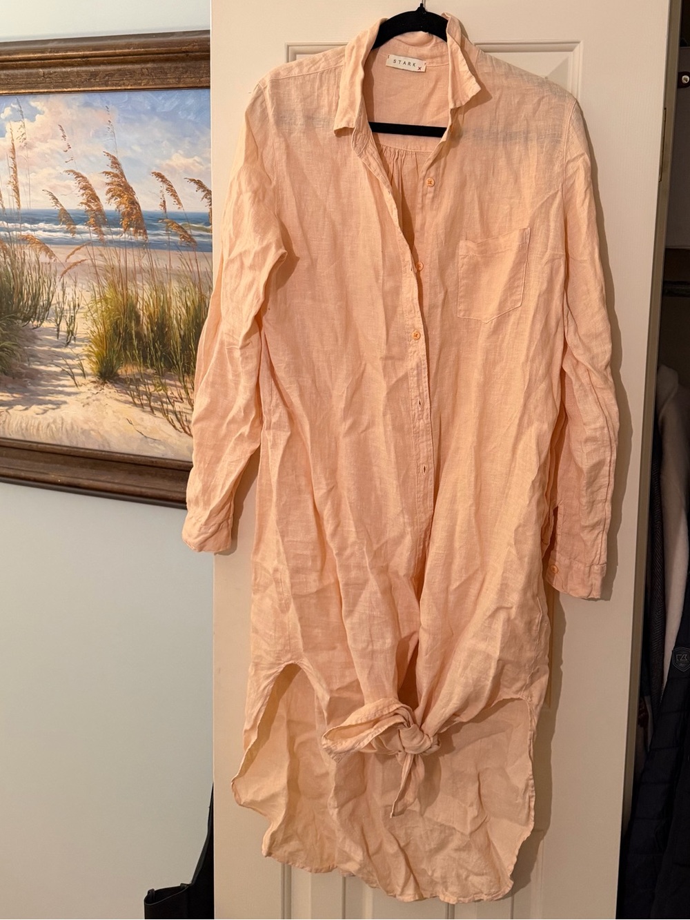 Light Peach Button-Front Midi Shirt Dress - 3/4 Sleeve